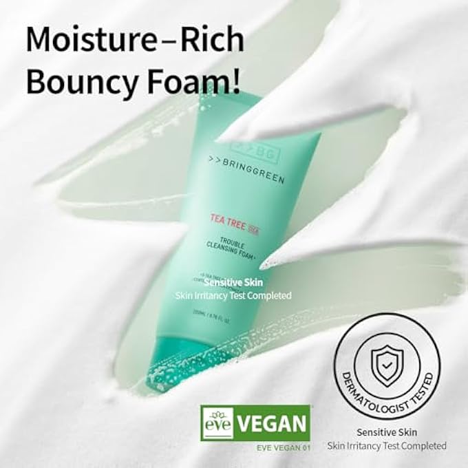 BRING GREEN رغوة تنظيف شجرة الشاي سيكا | منظف لطيف للتقشير، يزيل الرؤوس السوداء، الرؤوس البيضاء، بقايا الوجه، للبشرة المتهيجة، الحساسة (10.1 أونصة سائلة، 300 مل) - Image 2